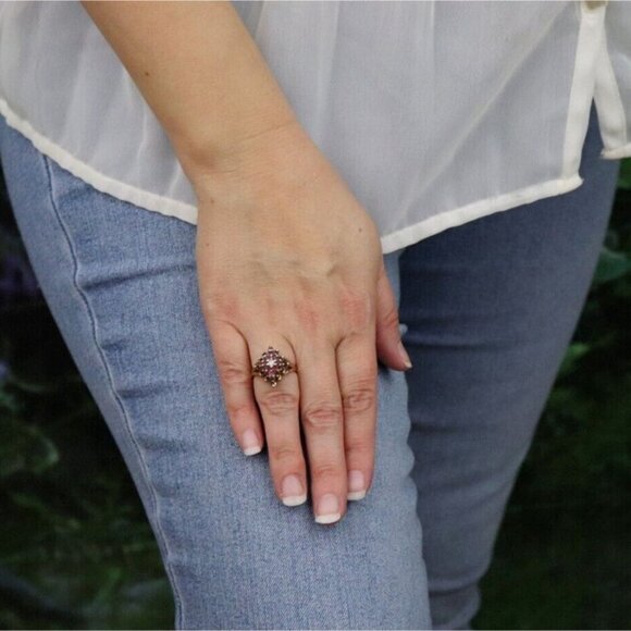 14k Yellow Gold Natural Diamond, Ruby, Blue Sapphire Ring Size 5 1/2 - Picture 6 of 8